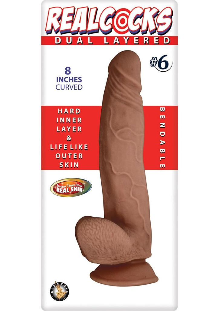 Realcocks Dual Layered #6 Bendable Dildo Curved - Brown/Caramel - 8in