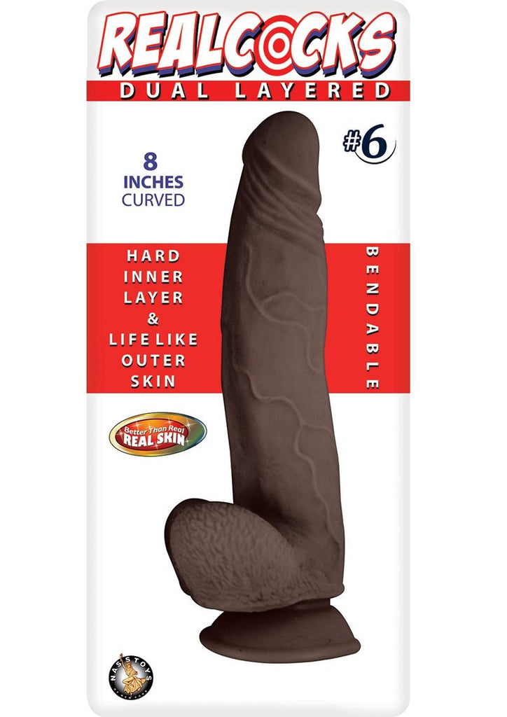 Realcocks Dual Layered #6 Bendable Dildo Curved - Brown/Chocolate - 8in