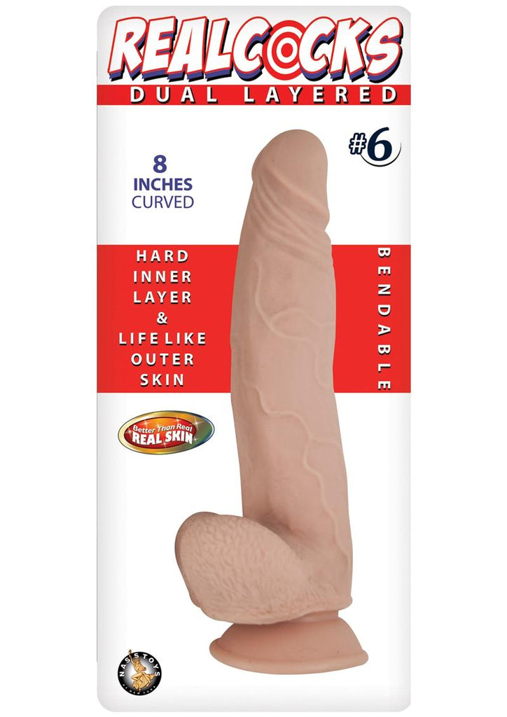 Realcocks Dual Layered #6 Bendable Dildo Curved - Flesh/Vanilla - 8in