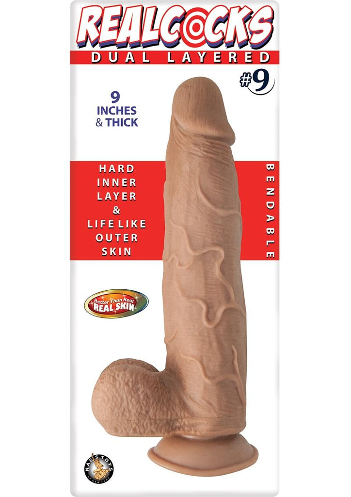 Realcocks Dual Layered #9 Bendable Thick Dildo - Brown/Caramel - 9in