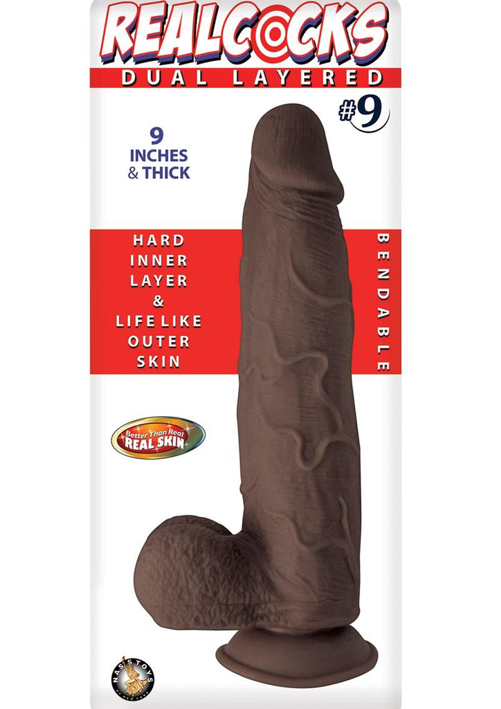 Realcocks Dual Layered #9 Bendable Thick Dildo - Brown/Chocolate - 9in