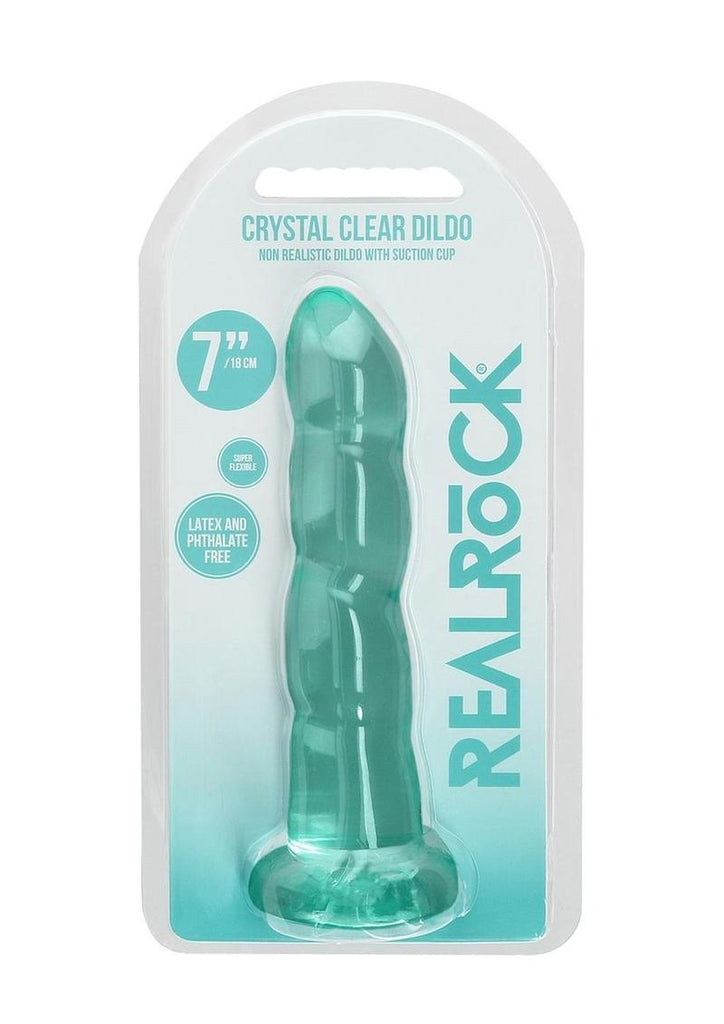 Realrock Crystal Clear Dildo with Suction Cup - Clear/Green - 7in
