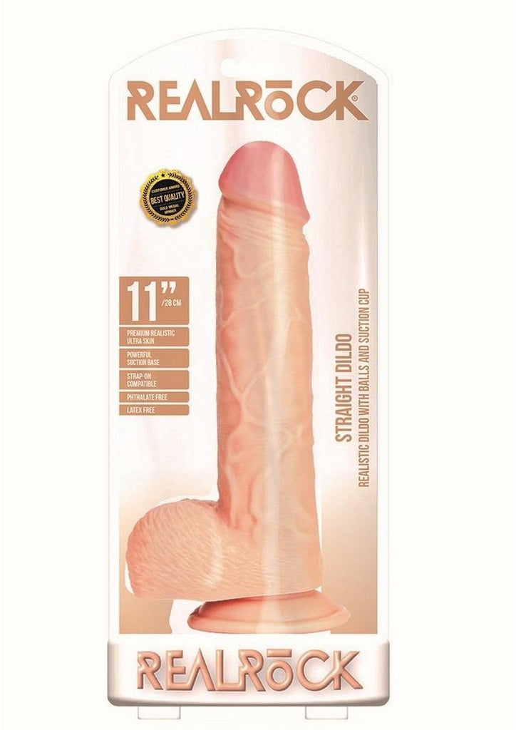 Realrock Curved Realistic Dildo with Balls and Suction Cup - Vanilla - 11in