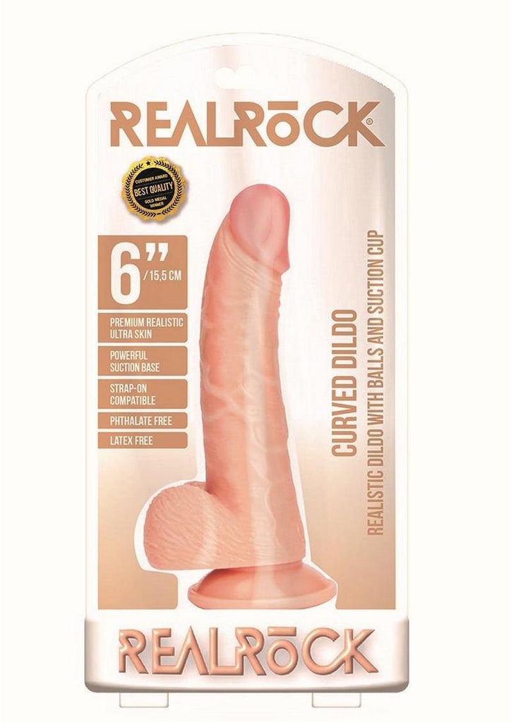 Realrock Curved Realistic Dildo with Balls and Suction Cup - Vanilla - 6in