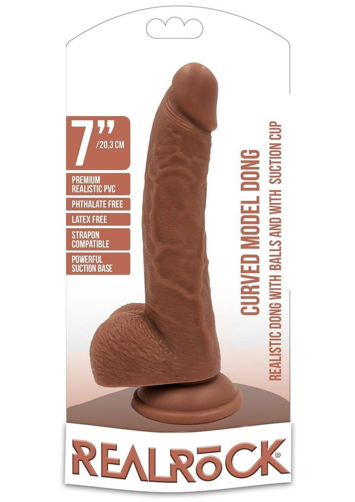 Realrock Curved Realistic Dildo with Balls and Suction Cup - Caramel - 7in