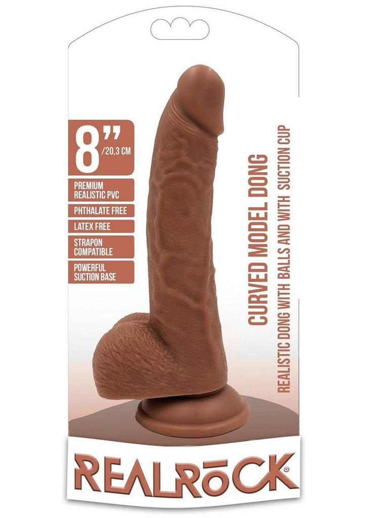 Realrock Curved Realistic Dildo with Balls and Suction Cup - Caramel - 8in