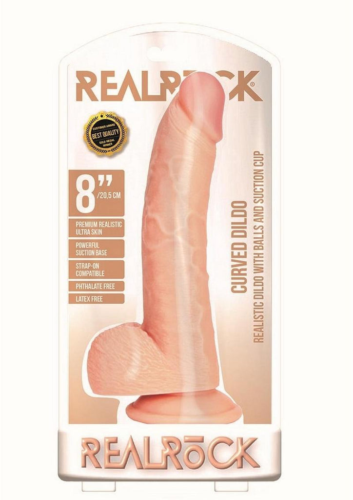 Realrock Curved Realistic Dildo with Balls and Suction Cup - Vanilla - 8in