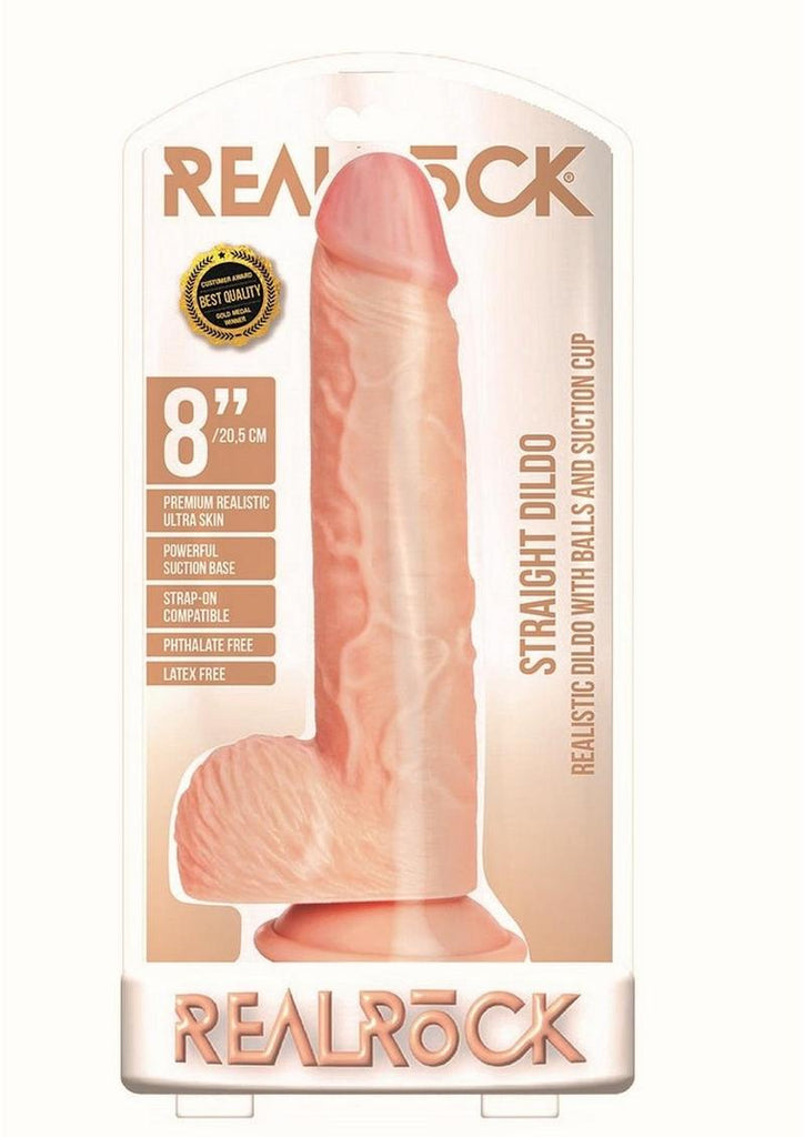 Realrock Curved Realistic Dildo with Balls and Suction Cup - Vanilla - 8in