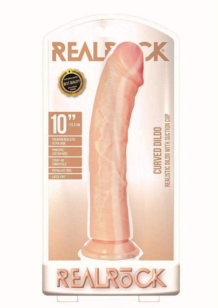 Realrock Curved Realistic Dildo with Suction Cup - Vanilla - 10in