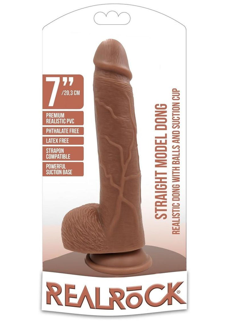 Realrock Straight Realistic Dildo with Balls and Suction Cup - Caramel - 7in