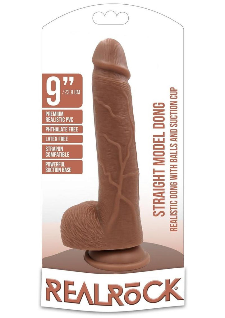 Realrock Straight Realistic Dildo with Balls and Suction Cup - Caramel - 9in