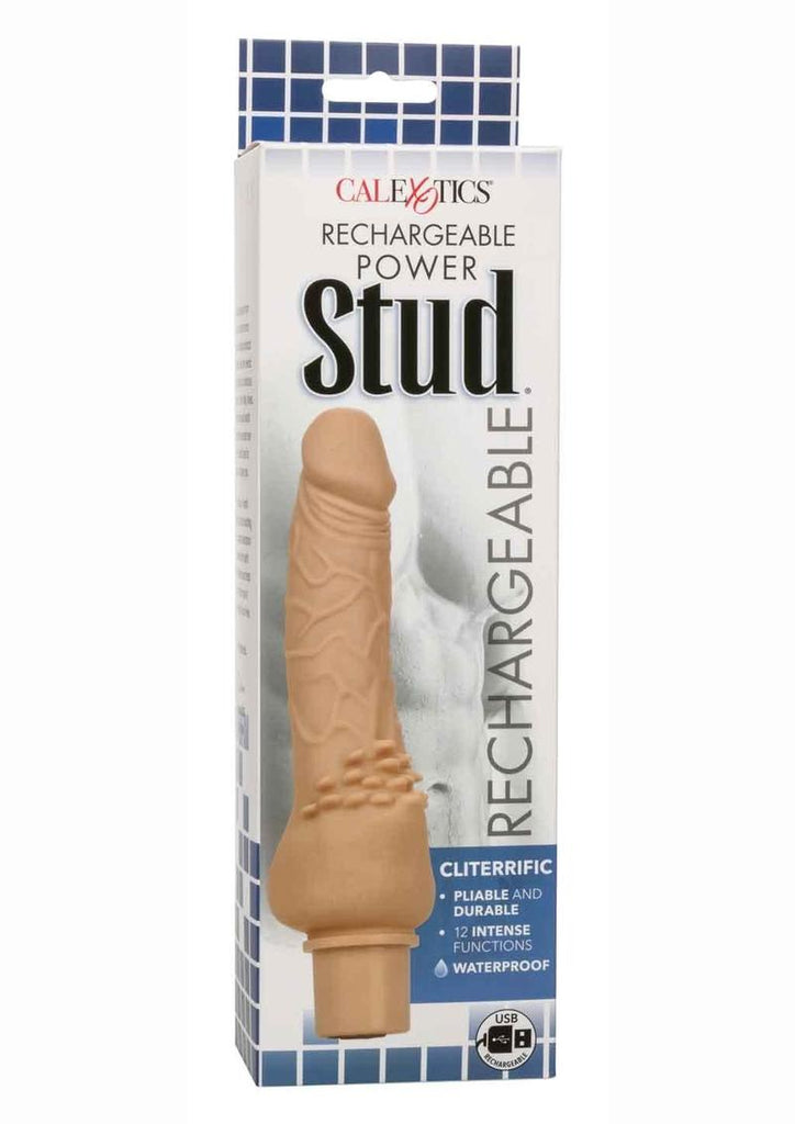 Rechargeable Power Stud Cliterrific Silicone Vibrating Dong - Vanilla