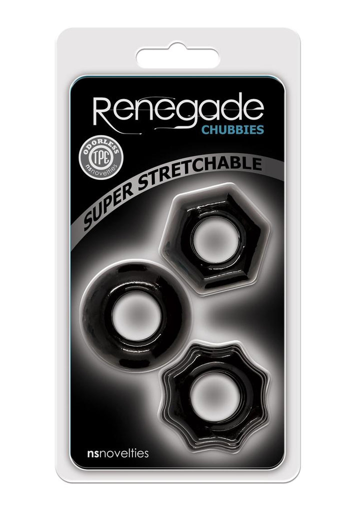 Renegade Chubbies Super Stretchable Cock Rings - Black - Set Of 3