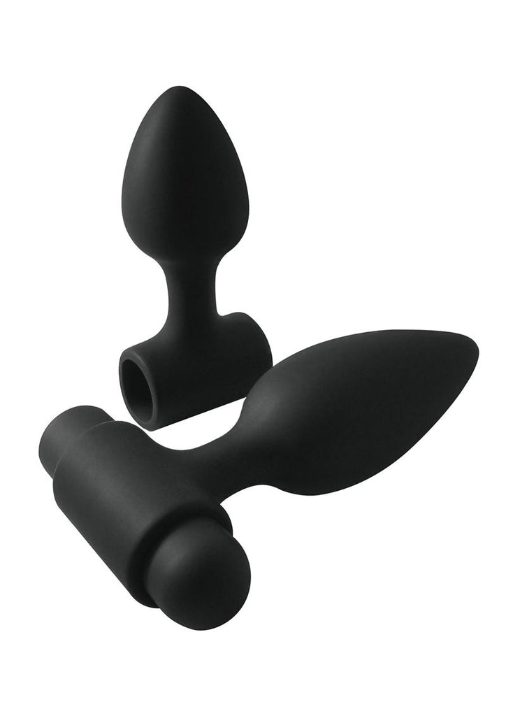 Renegade Rechargeable Silicone Vibes-O-Spades Anal Plug Kit - Black - Set Of 3