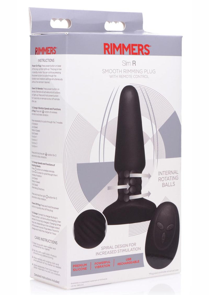 Rimmers Slim R Rechargeable Silicone Smooth Rimming Plug with Remote Control - Black