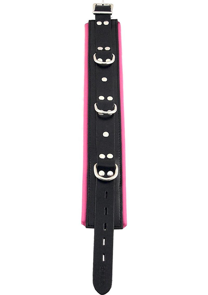 Rouge 3 D-Ring Padded Leather Adjustable Collar - Black/Pink