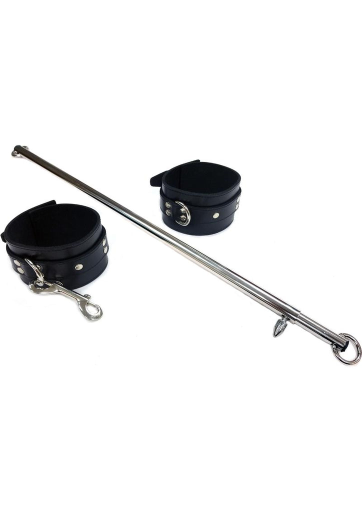 Rouge Adjustable Leg Spreader Bar with Leather Cuffs - Black/Metal