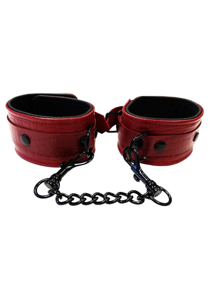 Rouge Anaconda Leather Adjustable Ankle Cuffs - Black/Burgundy/Red