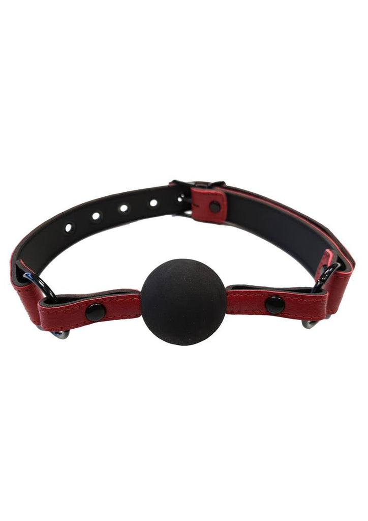 Rouge Anaconda Leather Adjustable Ball Gag - Black/Burgundy/Red
