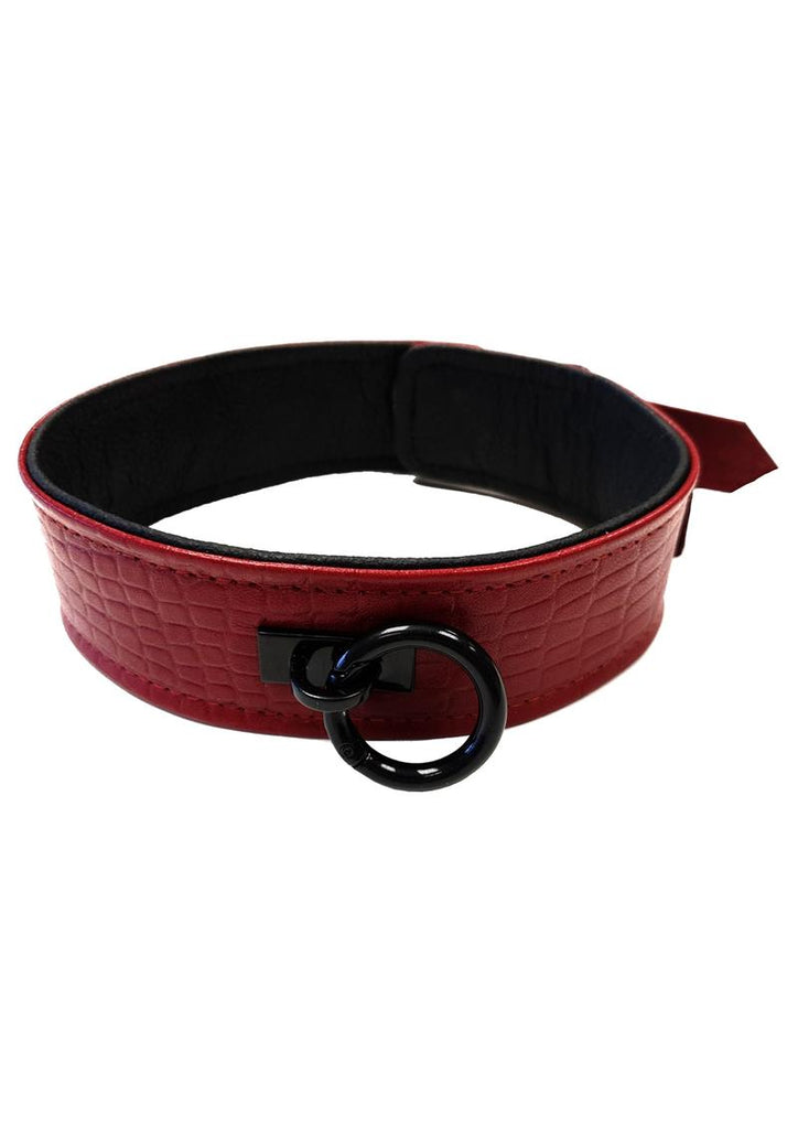 Rouge Anaconda Leather Adjustable Collar 1 Ring - Black/Burgundy/Red