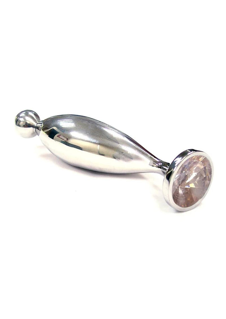 Rouge Fish Tail Stainless Steel Anal Plug Probe - Clear Jewel - Large