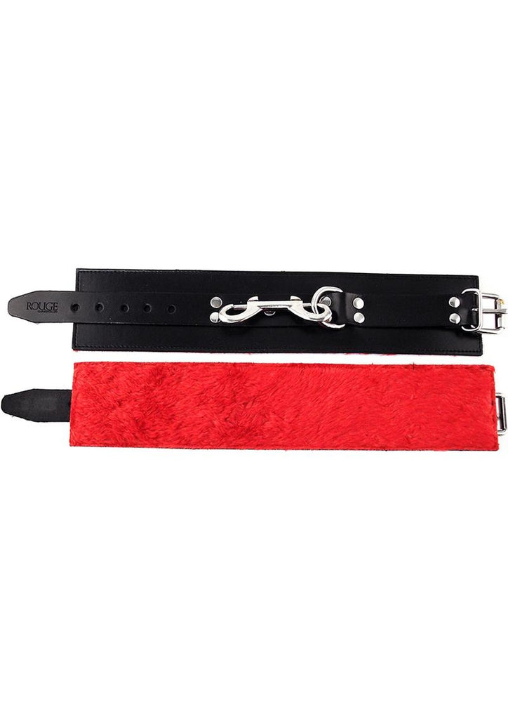 Rouge Leather Ankle Cuffs with Faux Fur Lining - Black/Red