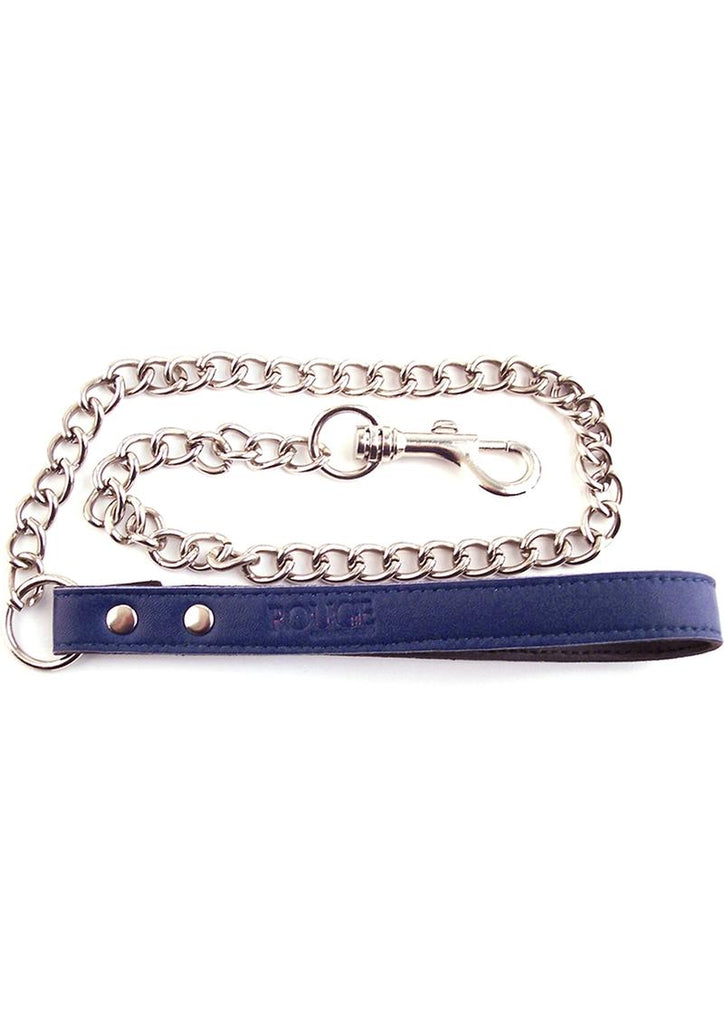 Rouge Leather Lead Chain - Blue/Metal