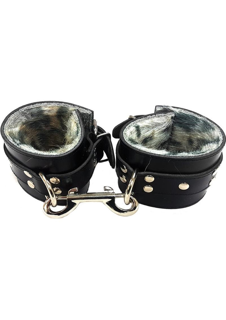 Rouge Leather Wrist Cuffs with Faux Fur Lining - Animal Print/Black/Leopard Print