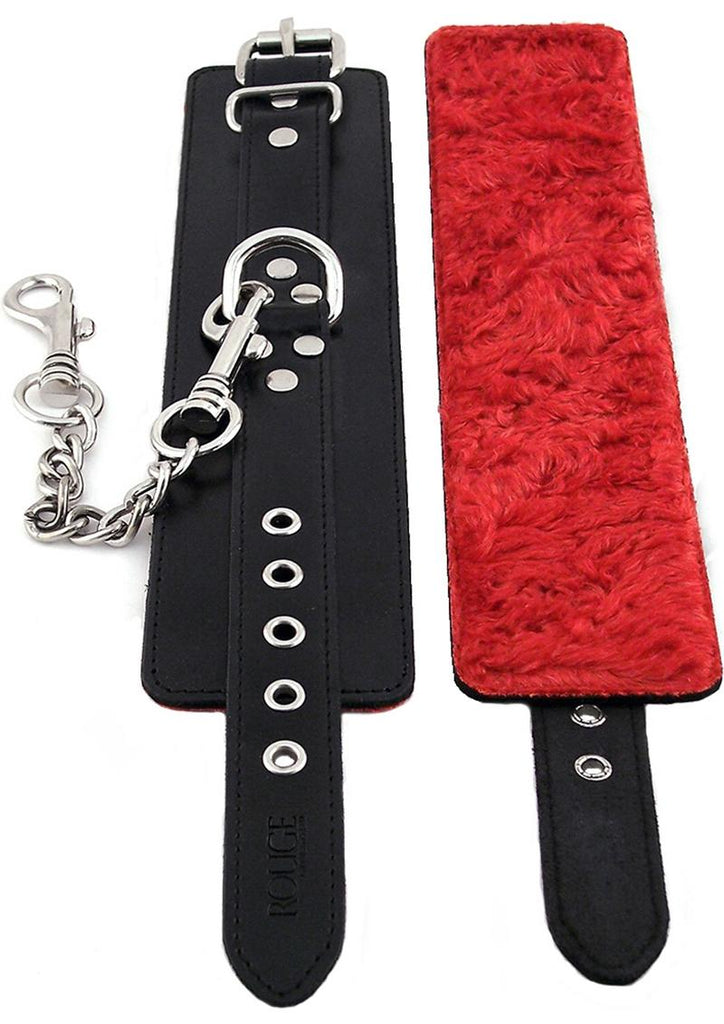 Rouge Leather Wrist Cuffs with Faux Fur Lining - Black/Red