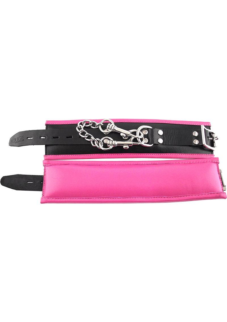 Rouge Padded Leather Adjustable Wrist Cuffs - Black/Pink