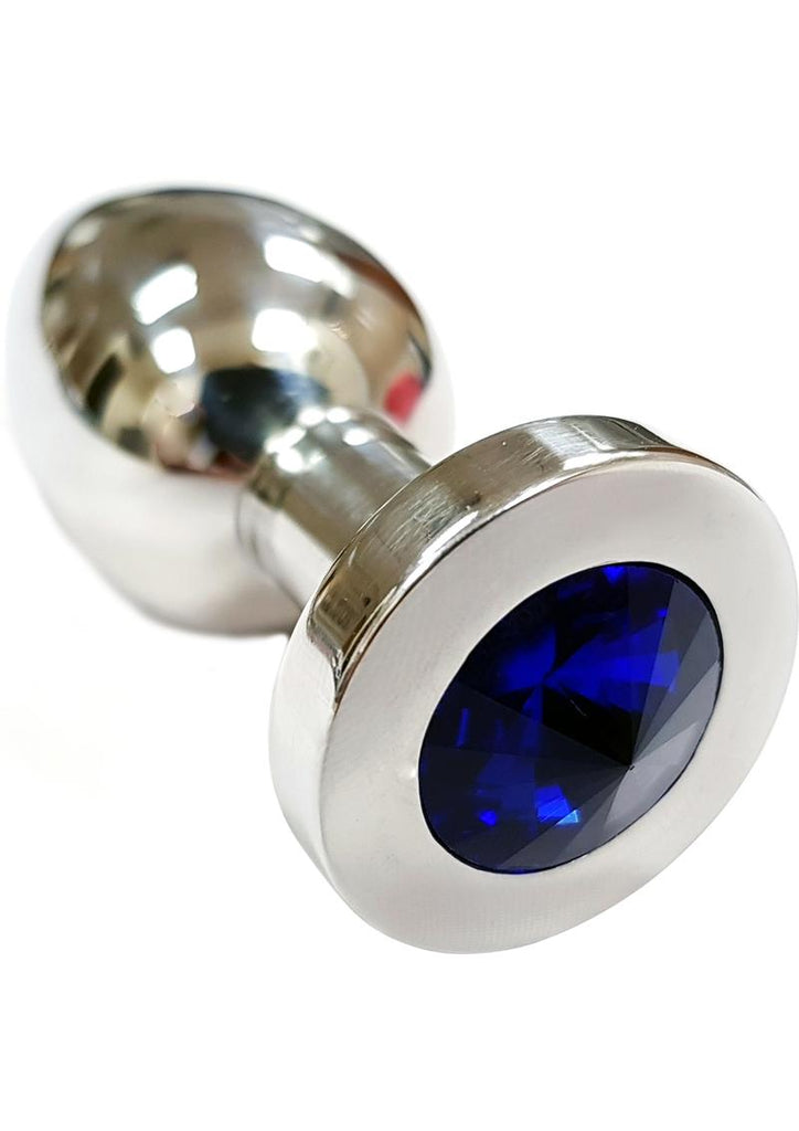 Rouge Smooth Stainless Steel Anal Plug - Blue/Blue Jewel - Medium
