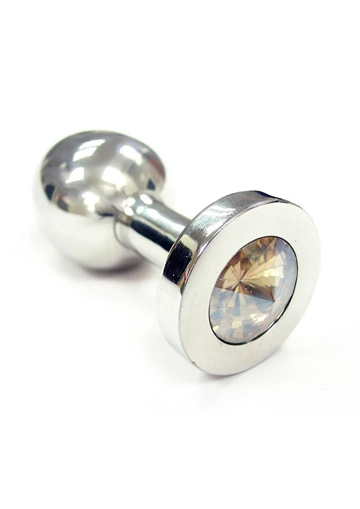 Rouge Smooth Stainless Steel Anal Plug - Clear Jewel - Large/Medium