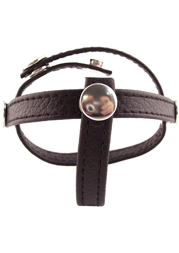 Rouge Three Piece Divider Adjustable Snap Leather Cock Ring - Black