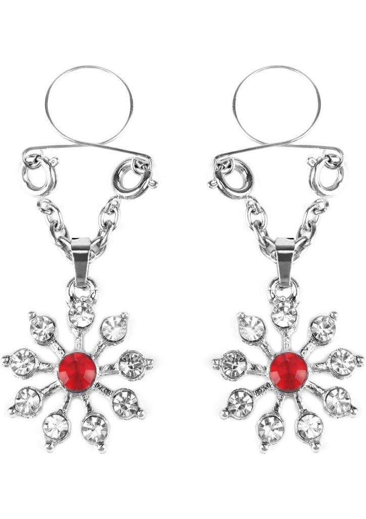 Ruby and Diamond Star Nipple Jewelry - Diamond/Red/Silver