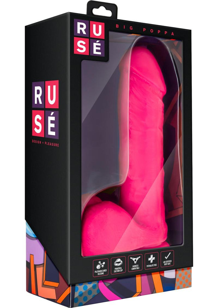 Ruse Big Poppa Silicone Dildo - Hot Pink/Pink - 7.75in