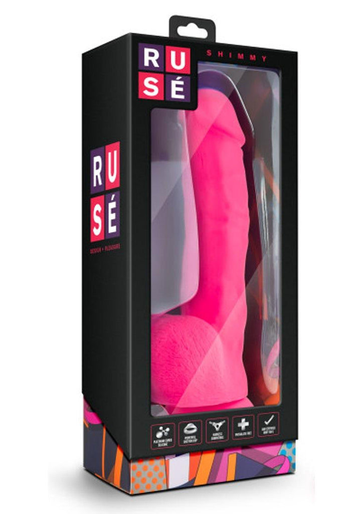 Ruse Shimmy Silicone Dildo with Balls - Hot Pink/Pink - 8.75in