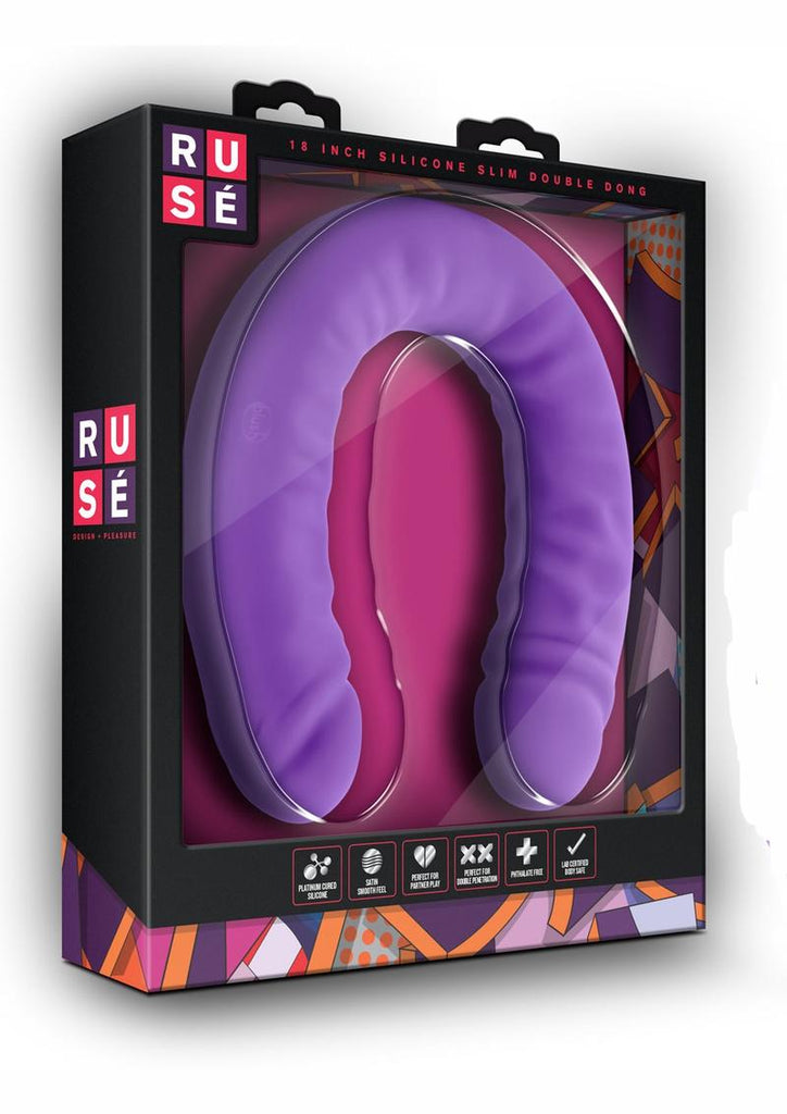 Ruse Silicone Slim Double Dong Dildo - Purple - 18in