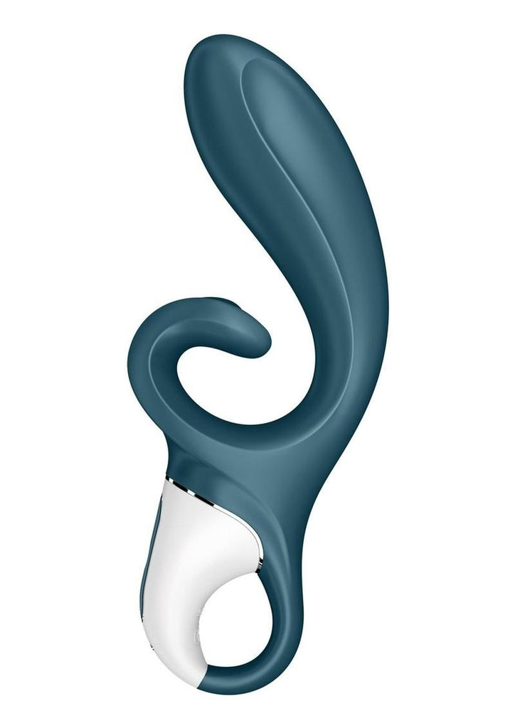 Satisfyer Hug Me Rechargeable Silicone Vibrator with Clitoral Stimulation - Grayblue - Blue/Grey