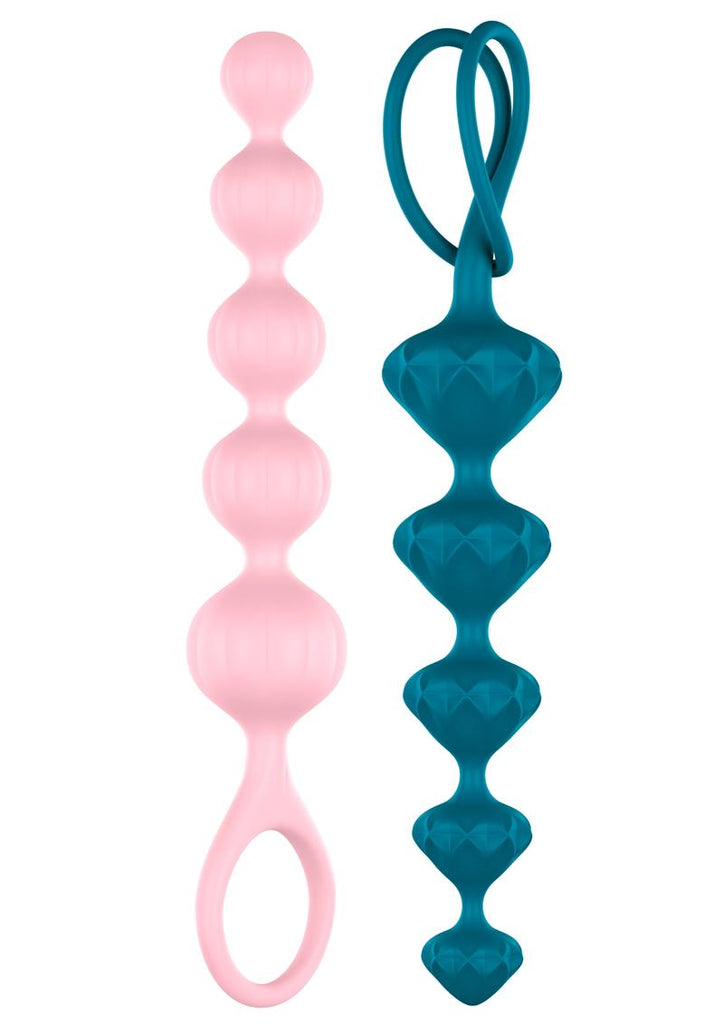 Satisfyer Love Beads Silicone Anal Beads Pink and Blue (2 Each - Assorted Colors - Per Set