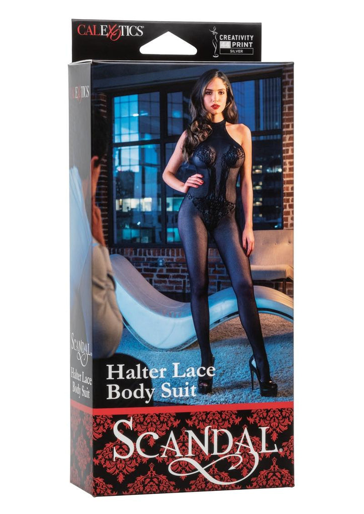 Scandal Halter Lace Body Suit - Black