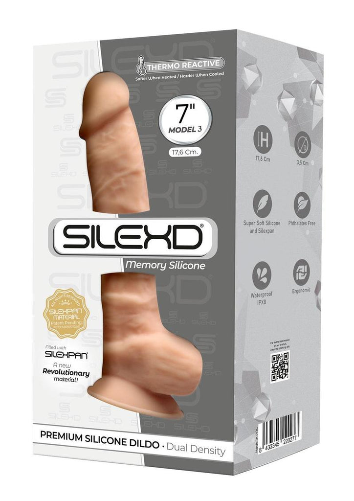 SilexD Model 3 Xd02 Silicone Realistic Dual Dense Dildo with Balls - Vanilla - 7in