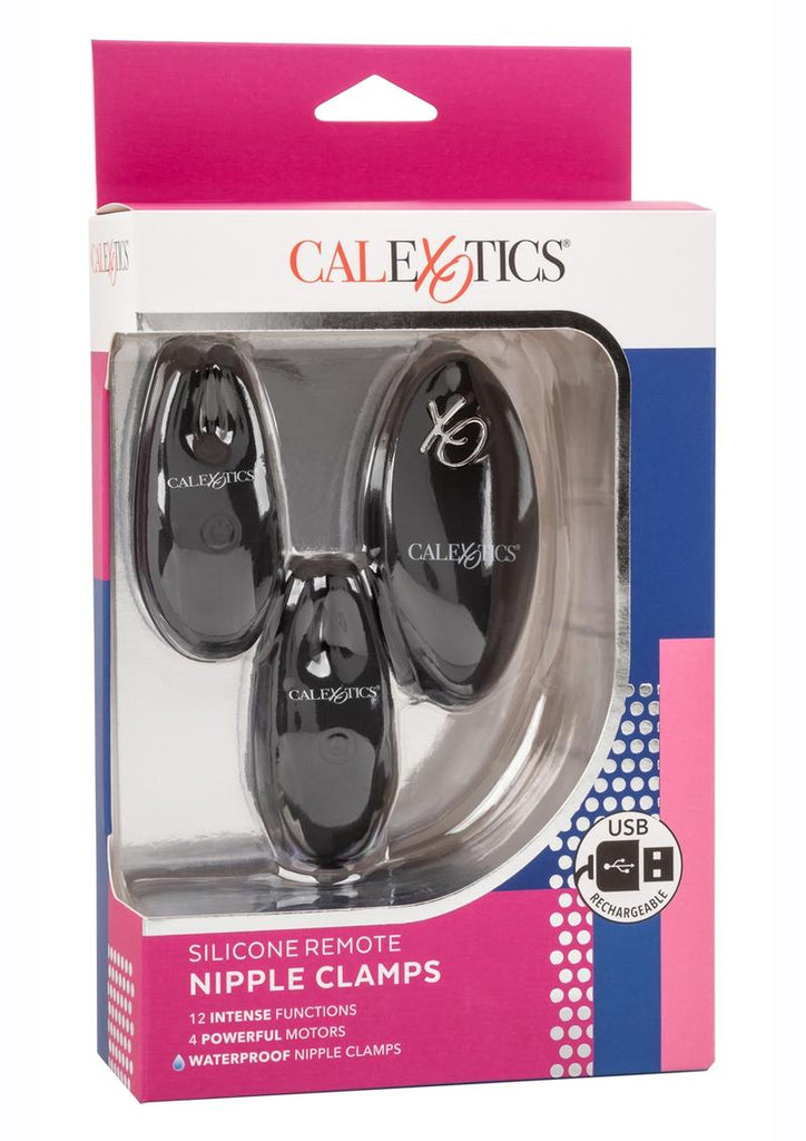 Silicone Remote Rechargeable Nipple Clamps - Black