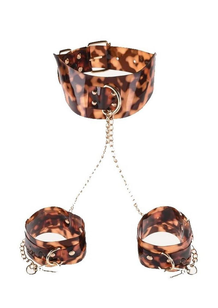 Sincerely Amber Neck and Wrist Restraint - Animal Print/Gold