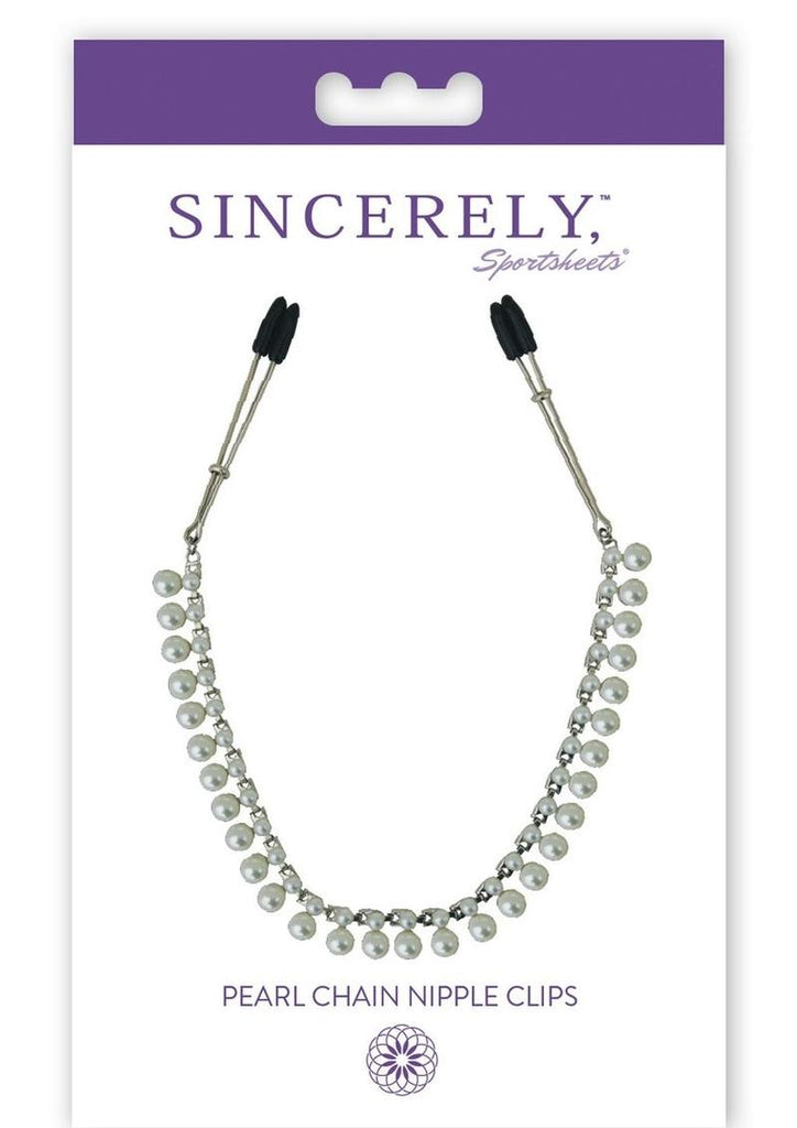 Sincerely Pearl Chain Nipple Clips - Silver/White - 20in