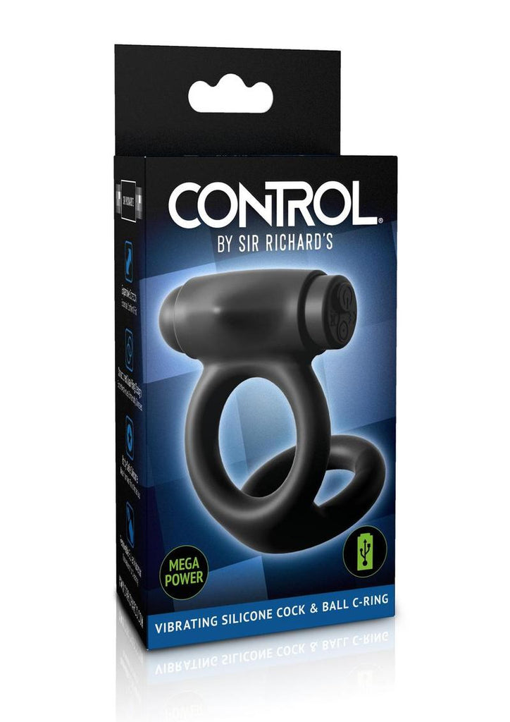 Sir Richard's Control Silicone Cock and Ball Cock Ring Rechargeable Vibrating - Black