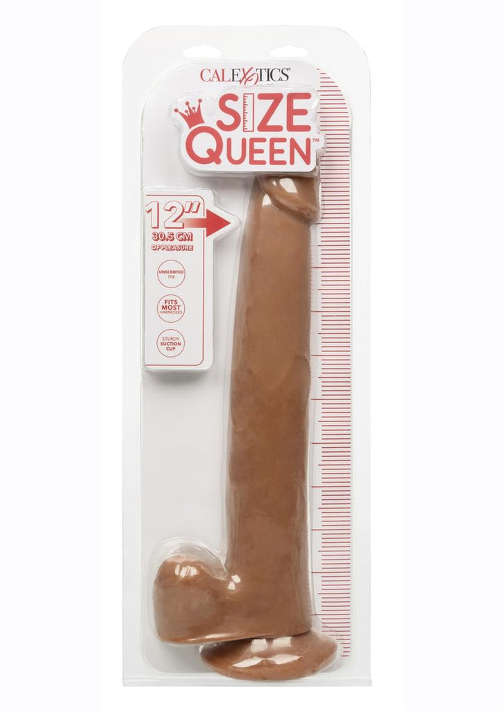 Size Queen Dildo with Balls - Chocolate - 12in