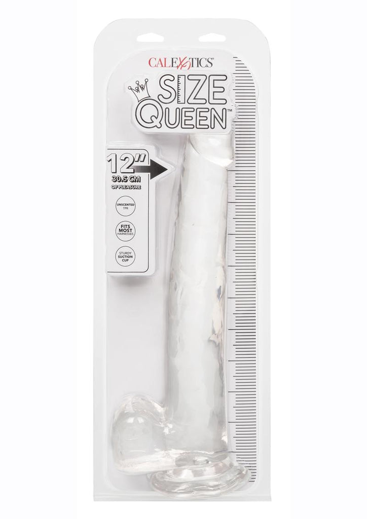 Size Queen Dildo with Balls - Clear - 12in