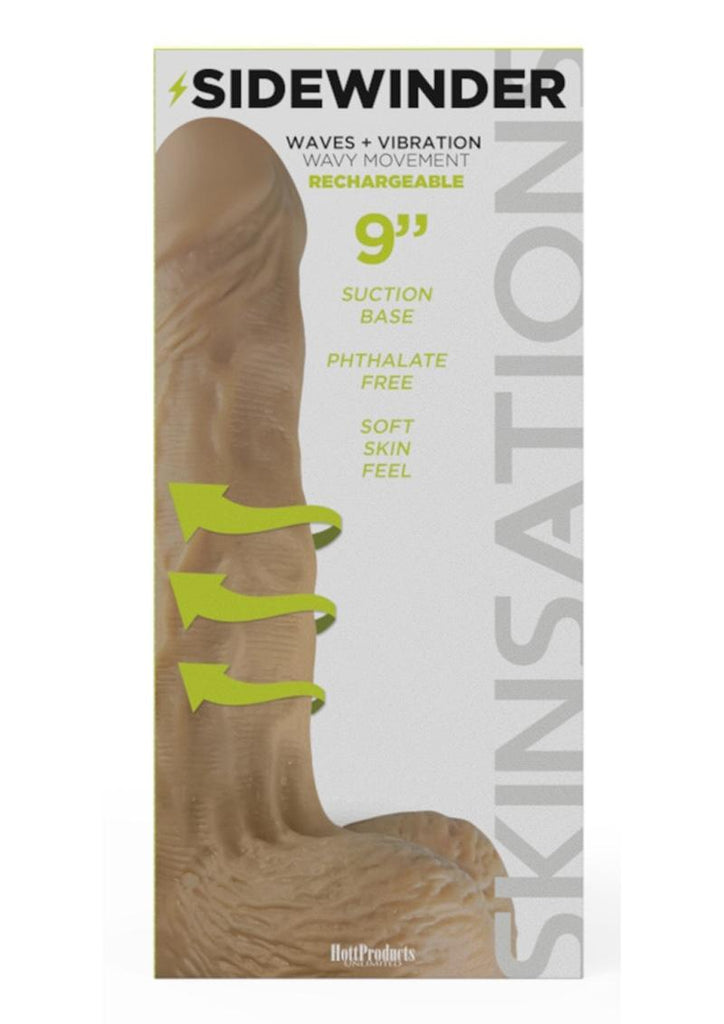 Skinsations Sidewinder Waves + Vibration Realistic Dildo with Wireless Remote Control Waterproof - Flesh - 9in