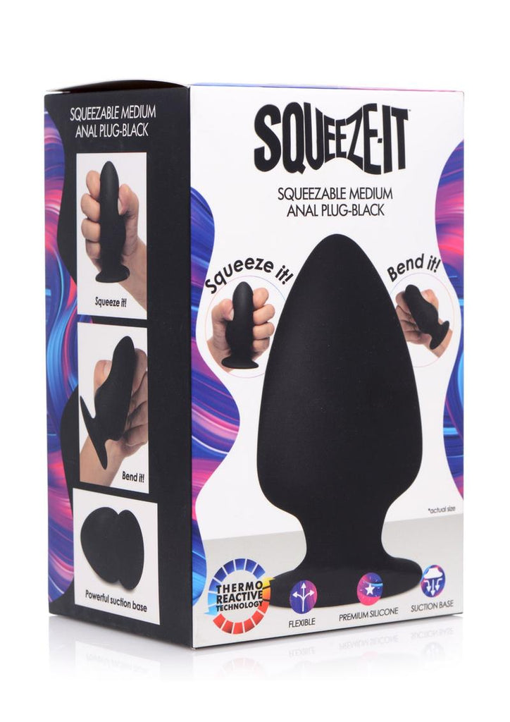 Squeeze-It Squeezable Silicone Anal Plug - Black - Medium