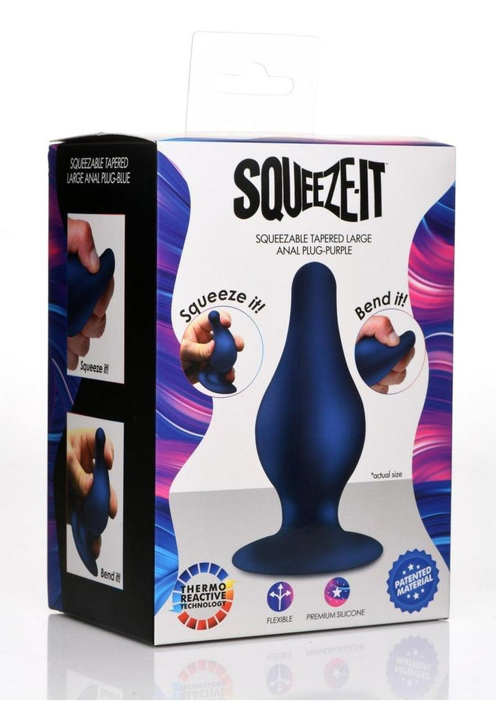 Squeeze-It Squeezable Silicone Tapered Anal Plug - Blue - Large